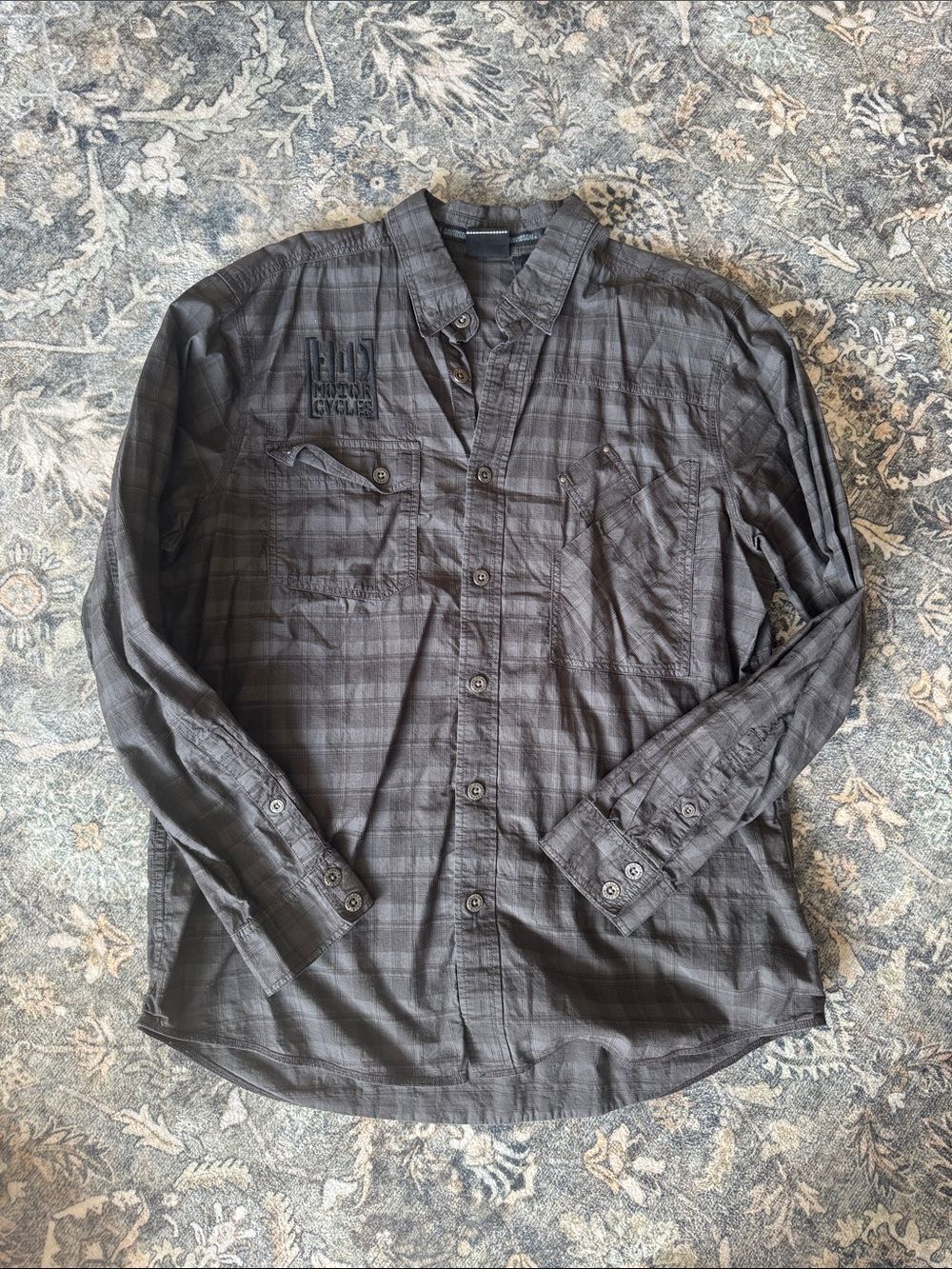 Harley-Davidson Gray Cotton Button-Up Shirt